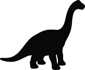 A black silhouette of a dinosaur specifically a sauropod or brontosaurus standing alone on a white background © eas2021gkr