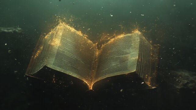 Underwater magic open book glowing