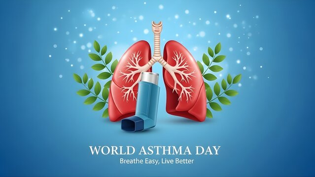 Professional 3D Medical Illustration of Lungs and Inhaler for Lung Health and Asthma Day