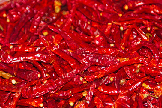 Chilischoten - Scharf - Essen - getrocknet - rot - Markt