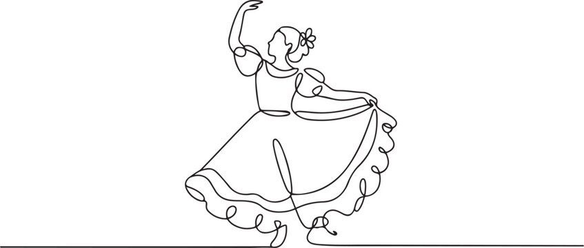 A Chilean woman dancing. Fiestas patrias chile. one line Icon drawing