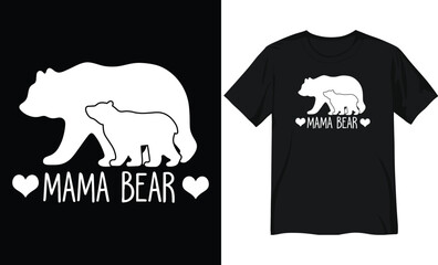Mama Bear and Cub Silhouette with Hearts – Motherhood and Family Love Design © Designer Aziz
