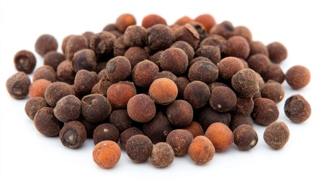 Pile of dried brown and orange round objects on white