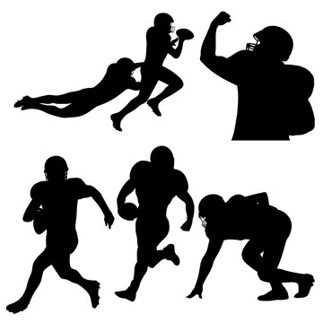 American Football Action Silhouettes Player Tackle, Celebration, and Running Poses