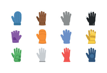 Fototapeta premium Collection of diverse glove and mitten icons in various colors and styles