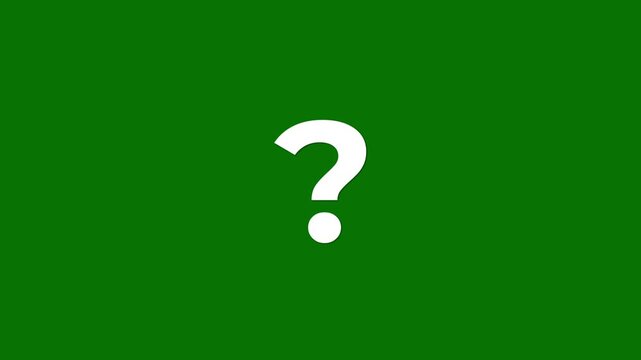 White question mark animation on green background with glowing particles and seamless loop motion graphics, HD 4K alpha channel transparent version for problem, ask, why concept visuals