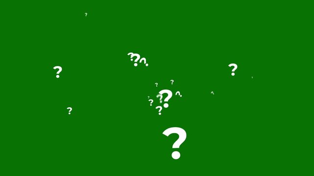 Pop up animated question mark icons with white thin line style on green screen background, particle motion effects, seamless loop HD 4K transparent alpha channel for video editing