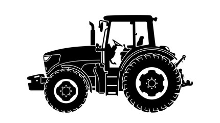 Obraz premium Modern Farm Tractor Silhouette for Agriculture and Rural Work, isolated white background.