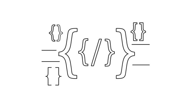 A minimalist vector graphic illustration of coding symbols and brackets