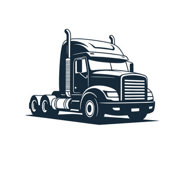 Classic semi-truck illustration in black and white line art style