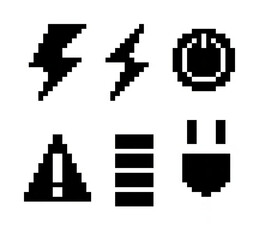 Fototapeta premium A set of 6 electricity icons in solid pixel art with a white border