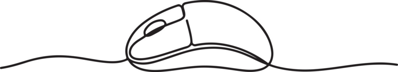 Fototapeta premium Drawn continuous one line computer mouse logo. Vector illustration, continuous line art illustration, Computer mouse continuous one line drawing One line draw graphic design vector