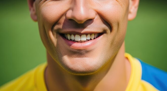 Close up of a smiling man with white teeth and dimples