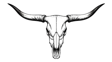 Hand drawn bull skull illustration vector steer skull with large horns for western, boho, rustic, or southwestern design elements © S.Siam
