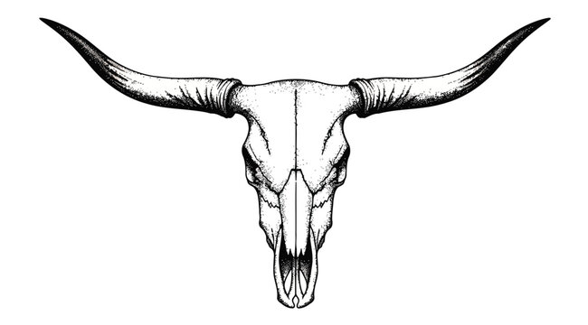Hand drawn bull skull illustration vector steer skull with large horns for western, boho, rustic, or southwestern design elements