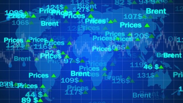 Commodity trading scrolling tickers on electronic board, oil and gas prices quotations, stock market price changes, footage