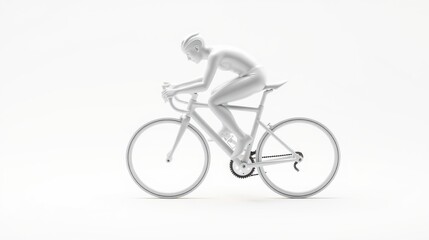 Fototapeta premium Mannequin riding bicycle. Minimalist studio shot, white background, sleek design. Focus on form, motion, simplicity.