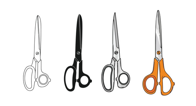 Four types of scissors displayed in a comparative illustration Vector