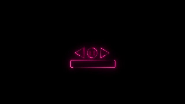 glowing neon saber effect Play pause track song episode symbol in white with black background.,4k video