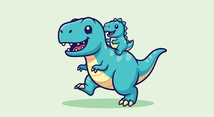 Cute Cartoon Dinosaur Parent and Baby Walking Together. © NFS Studio