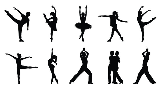 Dancing Silhouette Set with Hip Hop, Ballet and Freestyle Dance Poses
