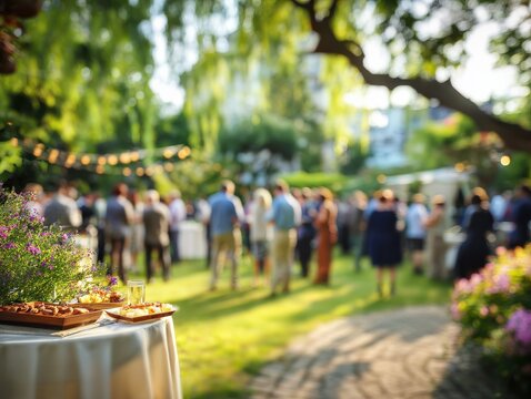 outdoor networking event garden with a blured nature background