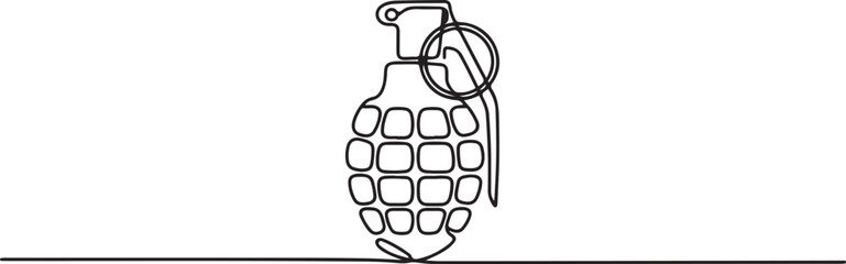 Fototapeta premium Continuous one line drawing of hand grenade. One line drawing illustration of grenade bomb. Soldier equipment concept. One line draw graphic design vector