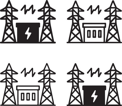 Isolated Electrical Substation Icon, Electrical Substation icon, Electrical Substation vector, power supply, energy system, electricity grid, industrial design, utility concept