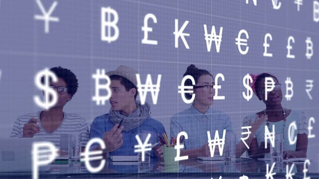 Animation of stock market over diverse basketball players at gym