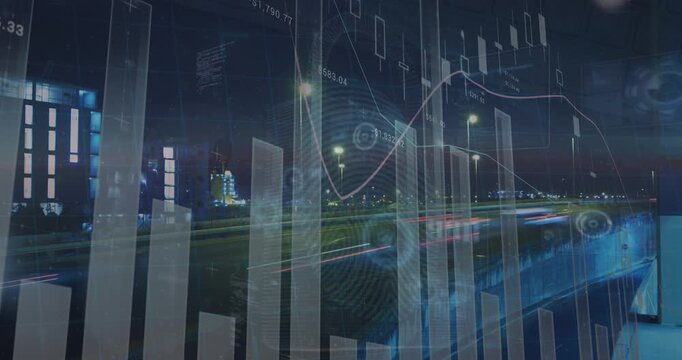 Animation of multiple graphs over time-lapse of moving vehicles on bridge