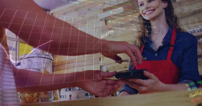 The customer is using nfc technology to pay their bill in a caf&eacute;