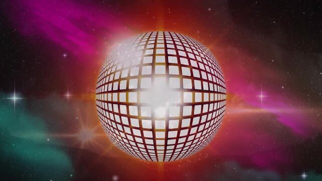 The video features a disco ball revolving over stars and colourful lights
