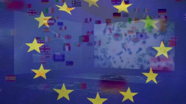 Animation of data processing over eu flag