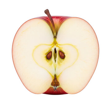 A cut in half red apple with seeds png