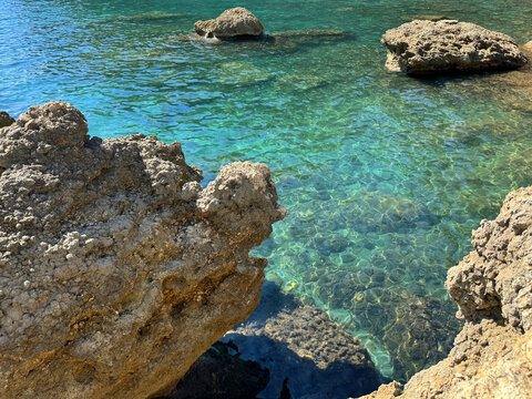 Rocks and sea.