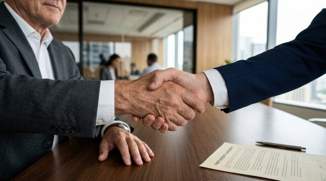 Trusted partnership, handshake, shaking, hand, closeup, concept, conceptual, stronger, partner, photorealistic corporate scene, clean modern lighting, realistic skin and paper textures, polished