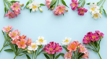Fototapeta premium Delicate pink and white carnations arranged in heart shape on soft pastel background