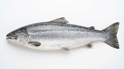 Fototapeta premium Fresh raw Atlantic salmon whole fish on white background for healthy seafood cuisine
