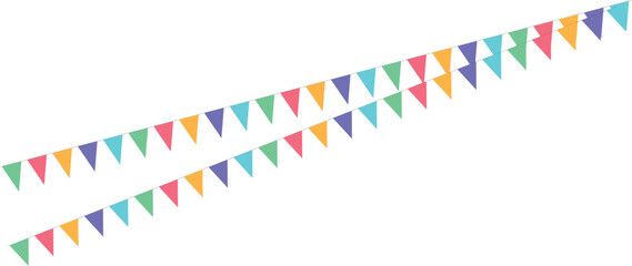 Obraz premium Colorful triangular bunting flags on strings for festive celebrations and decorations.