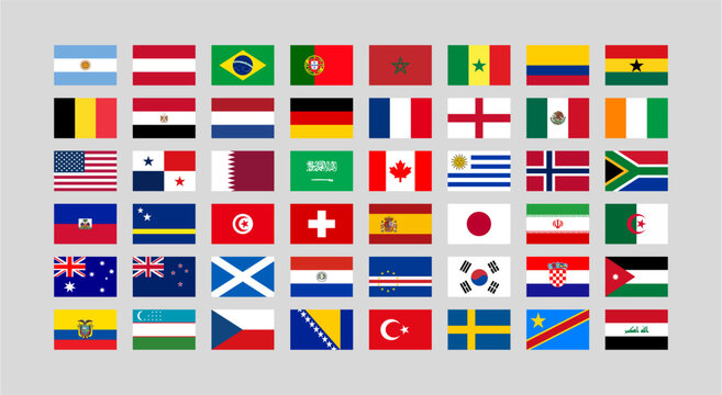 Flags of the countries participating in the 2026 international football tournament
