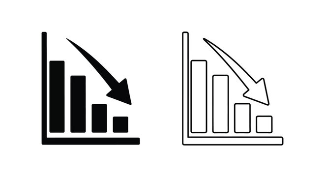 Declining bar chart, financial loss graph icon