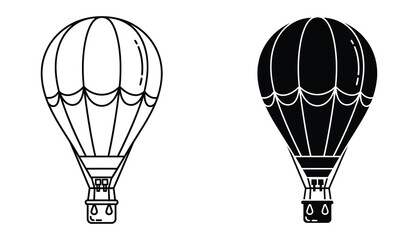 Naklejka premium A detailed black and white illustration depicts two hot air balloons, showcasing a vintage aesthetic with intricate line work and shading.