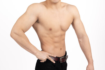 Obraz premium Muscular man with bare chest posing with hand on waist