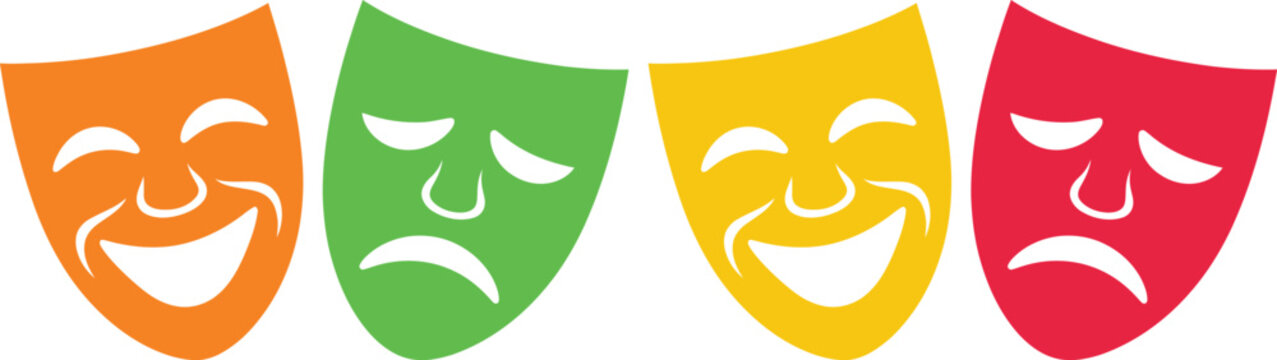 Four traditional theater masks representing different emotional expressions