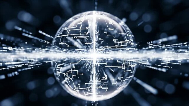 Abstract Digital Circuit Sphere Technology Background