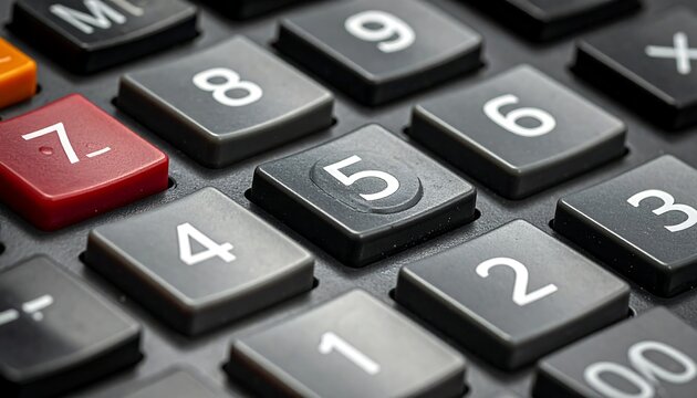 Calculator's textured keys. Digits & arithmetic symbols. Macro shot