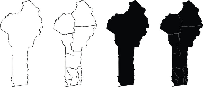Benin country map outlines with and without internal department administrative borders