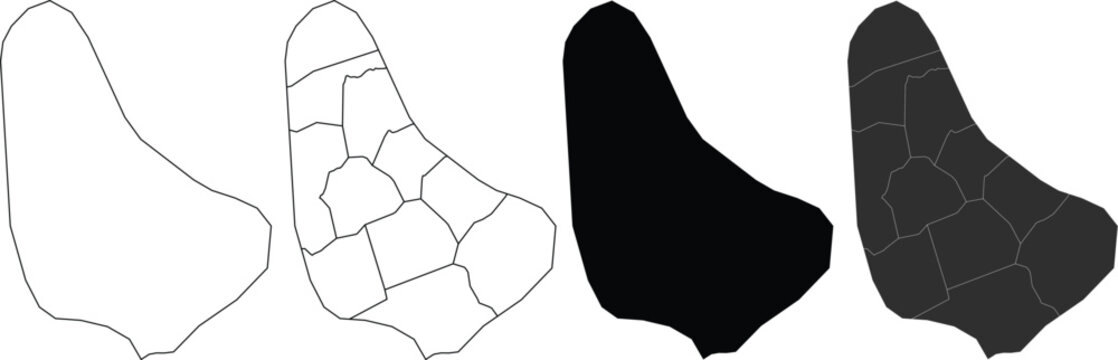 Set of four barbados island map outlines including blank shapes and administrative parish divisions