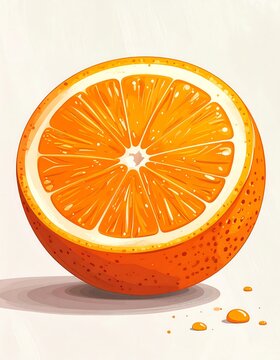 Sliced orange with bright orange fruit segments & light rind, shadow