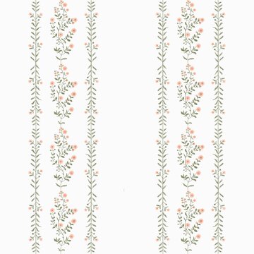 Elegant seamless pattern featuring vertical floral stripes with delicate peach blossoms and green vines on white. Ideal for nursery textiles, wedding stationery, and botanical home decor prints.